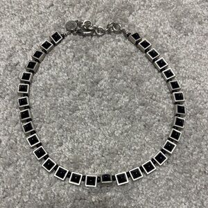 Black Square-Link Silver-Tone Necklace